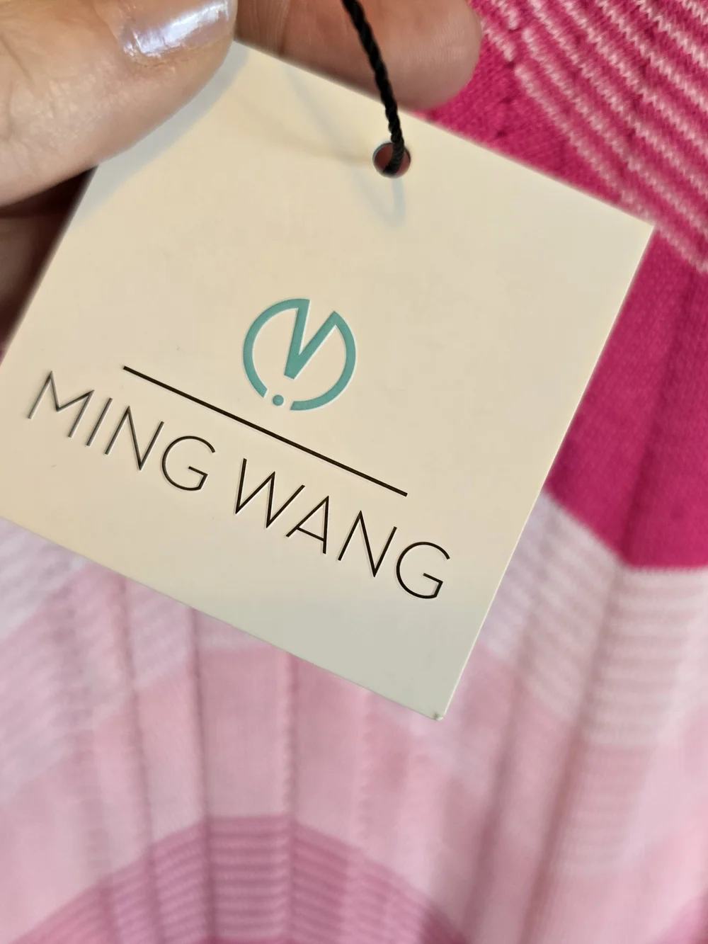 Ming Wang Pink Pointelle Chevron Knit Long-Sleeve Top Petite XL